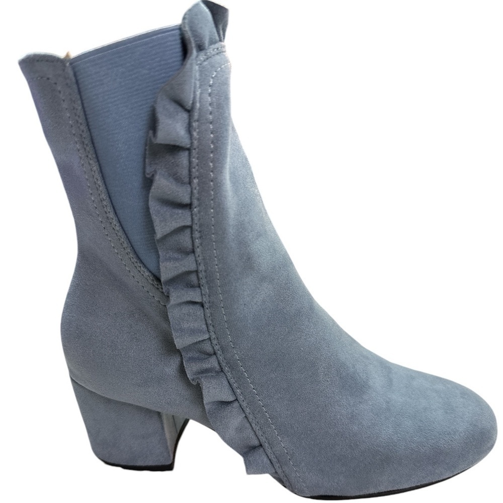 Boston Design Studio Pastel Ruffled Blue Faux Suede Zippered Calf Booties 7W